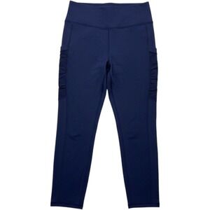 Fabletics PowerHold Navy Cropped Leggings Mesh Side Pockets High Compression L